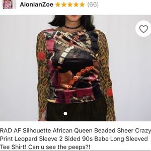 90s Queen Africa cheetah sheer velvet beaded top
